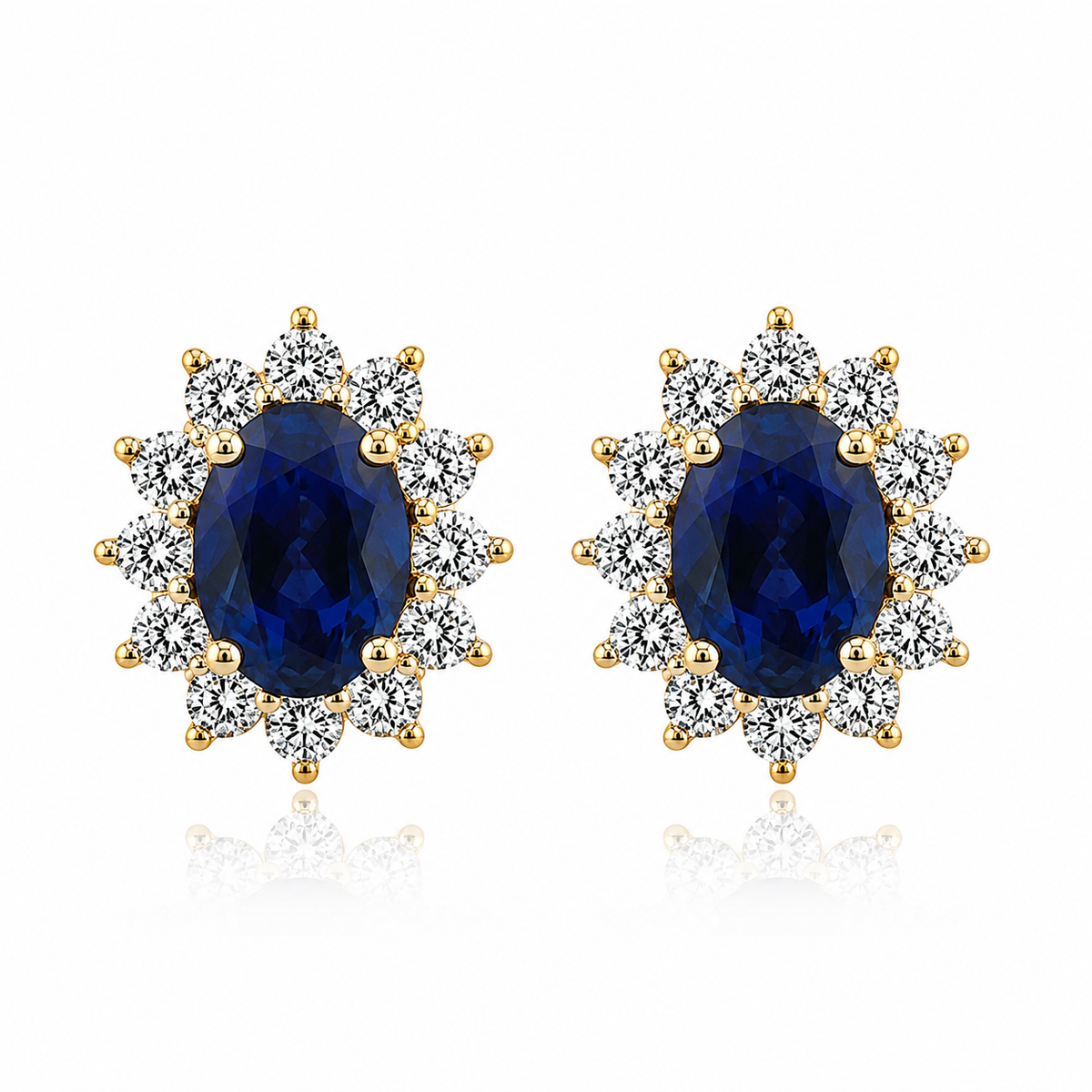 9kt Lab Grown Sapphire and Diamond Cluster Earrings