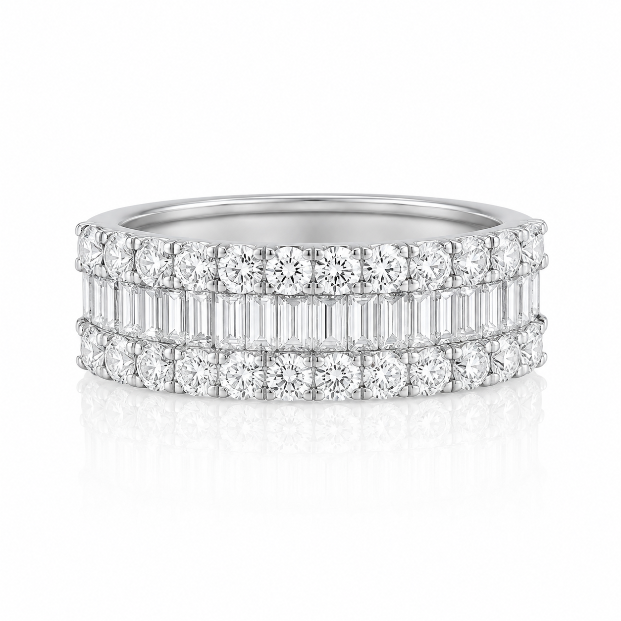 Platinum Brilliant and Baguette Diamond Dress Ring