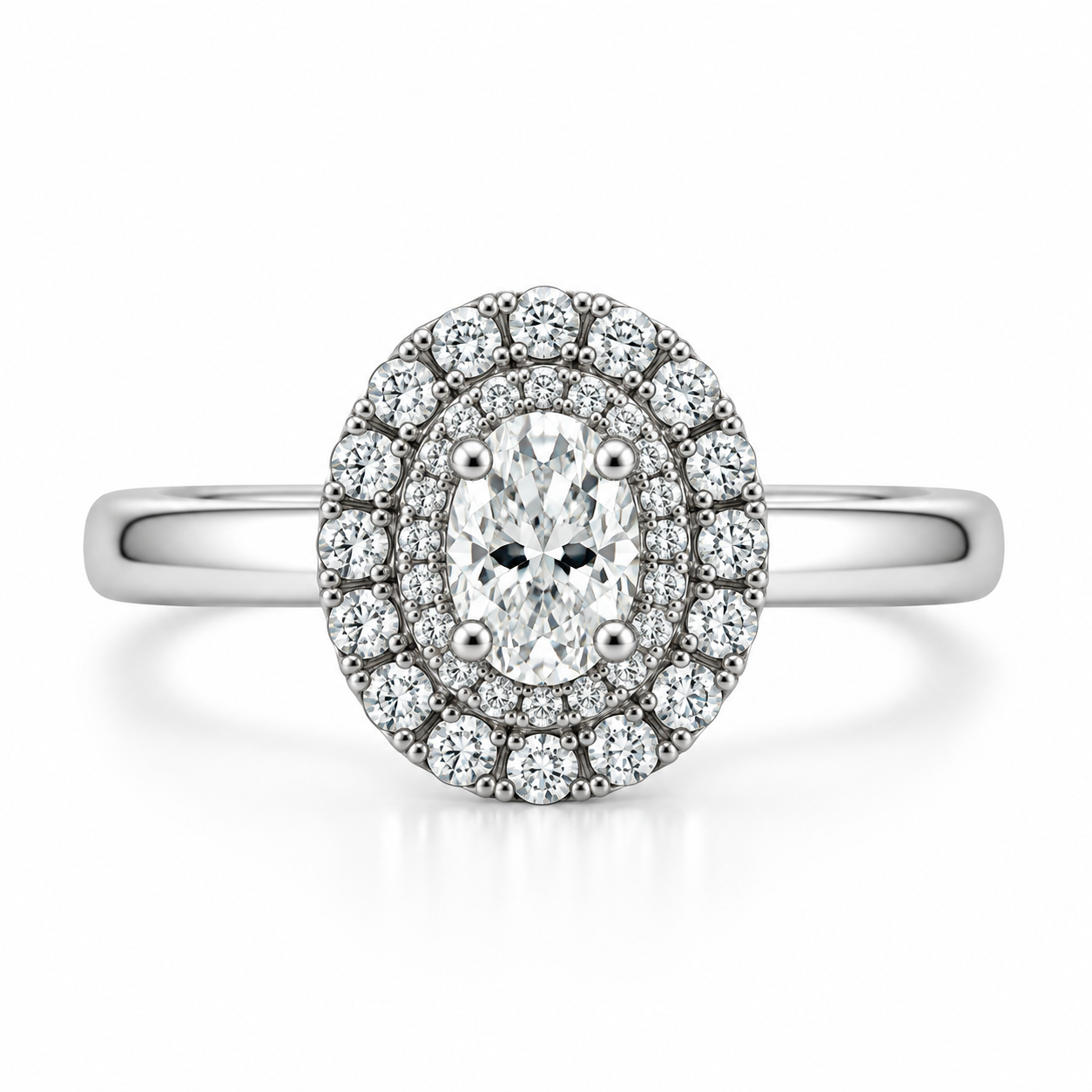 Platinum Oval Halo Diamond Engagement Ring