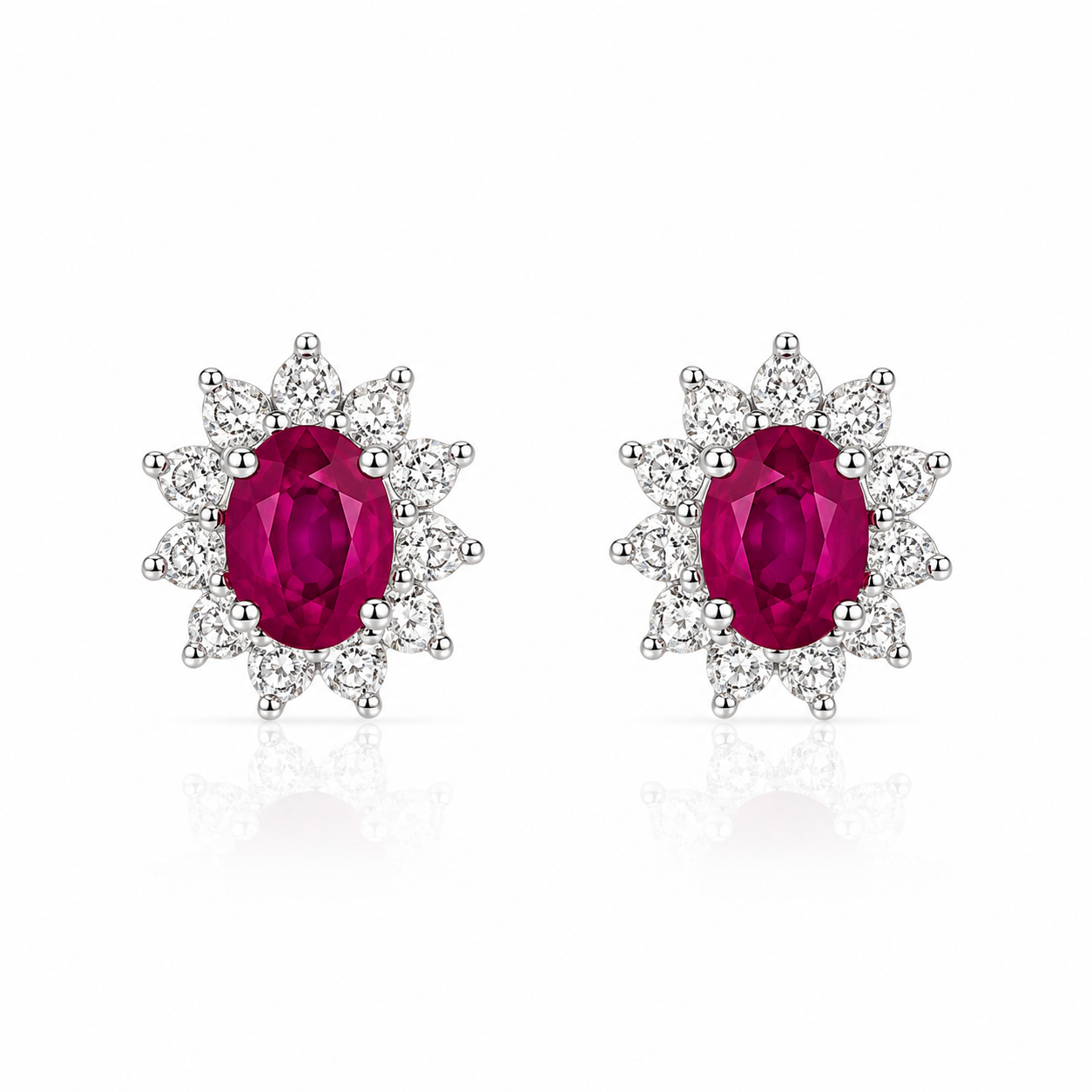 18kt Ruby and Diamond Cluster Stud Earrings