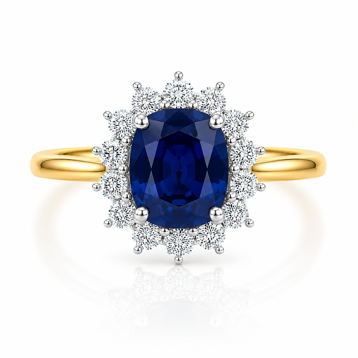 9kt Lab Grown Sapphire and Diamond Cluster Dress Ring