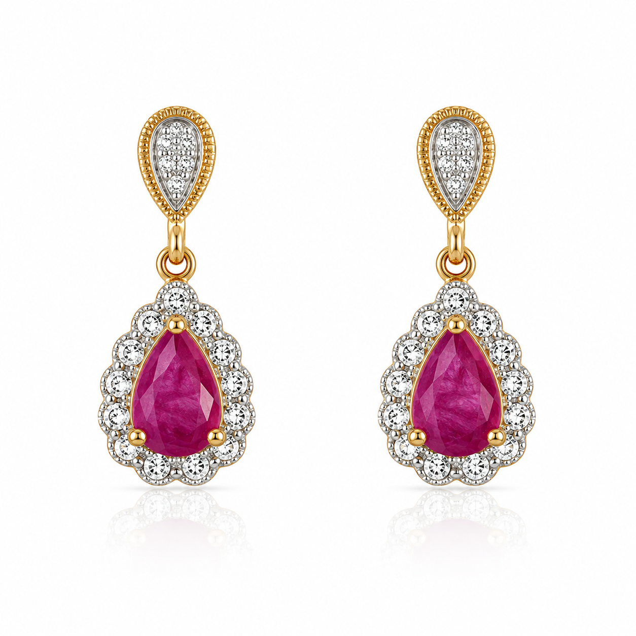 9kt Ruby and Diamond Pear Drop Earrings