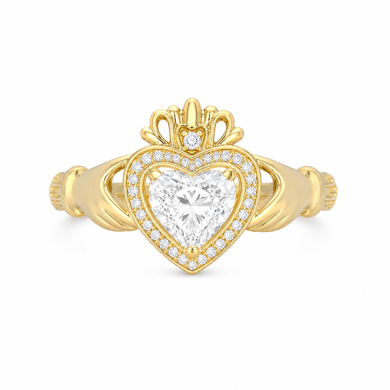 18kt Gold Lab Claddagh Diamond Ring
