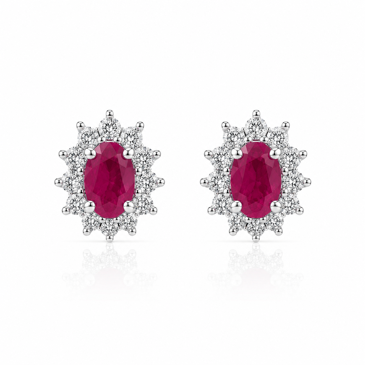 14kt Ruby and Diamond Cluster Stud Earrings