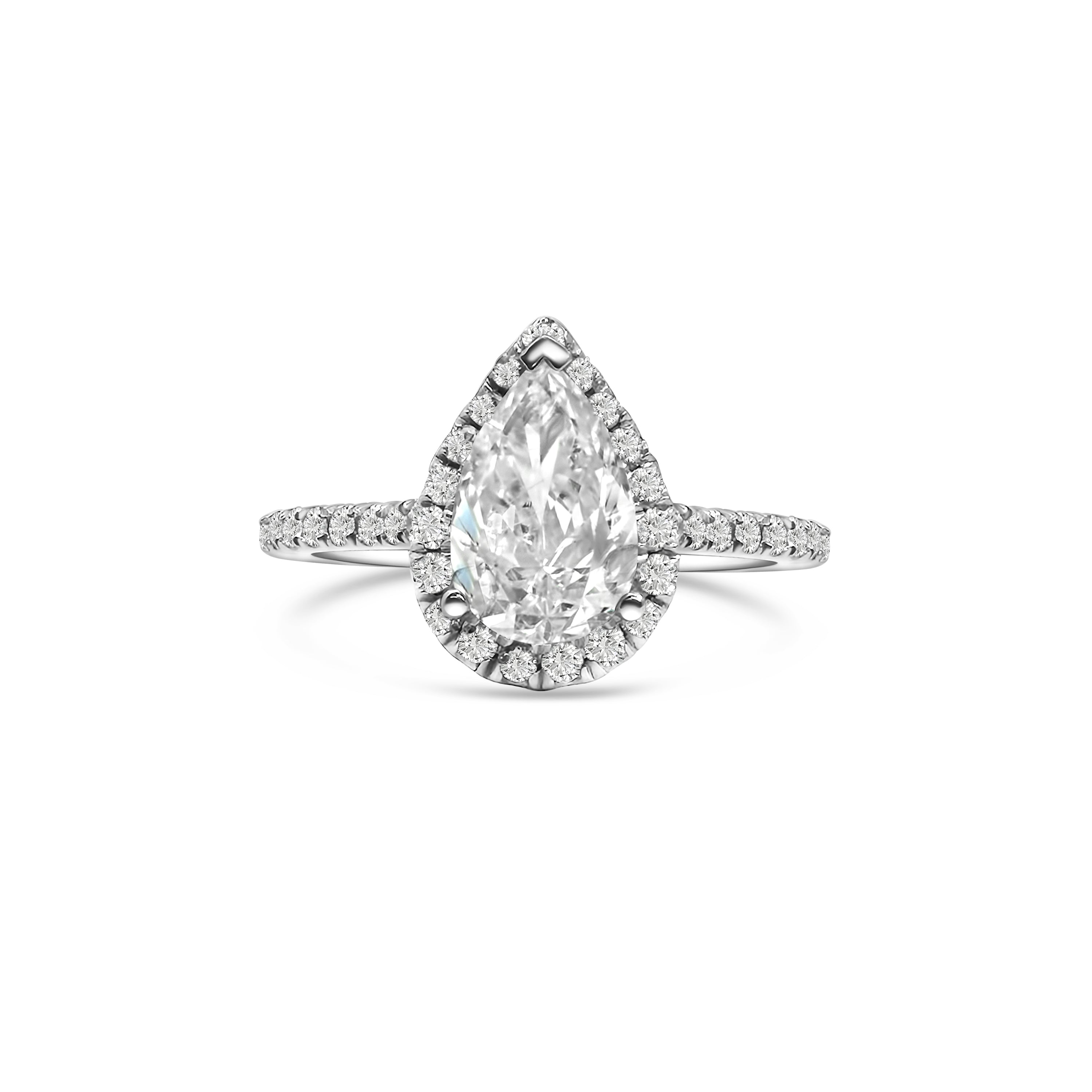 Lab Diamond Platinum Pear Halo Solitaire Engagement Ring