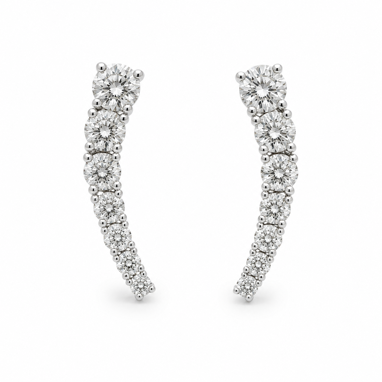 18kt Seven Stone Diamond Curve Earrings