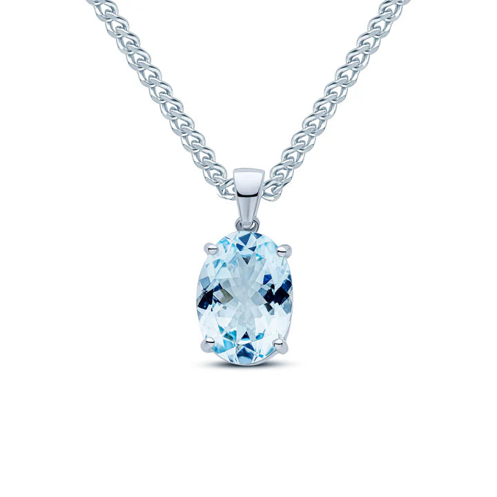 9kt White Gold Oval Aquamarine Claw Pendant