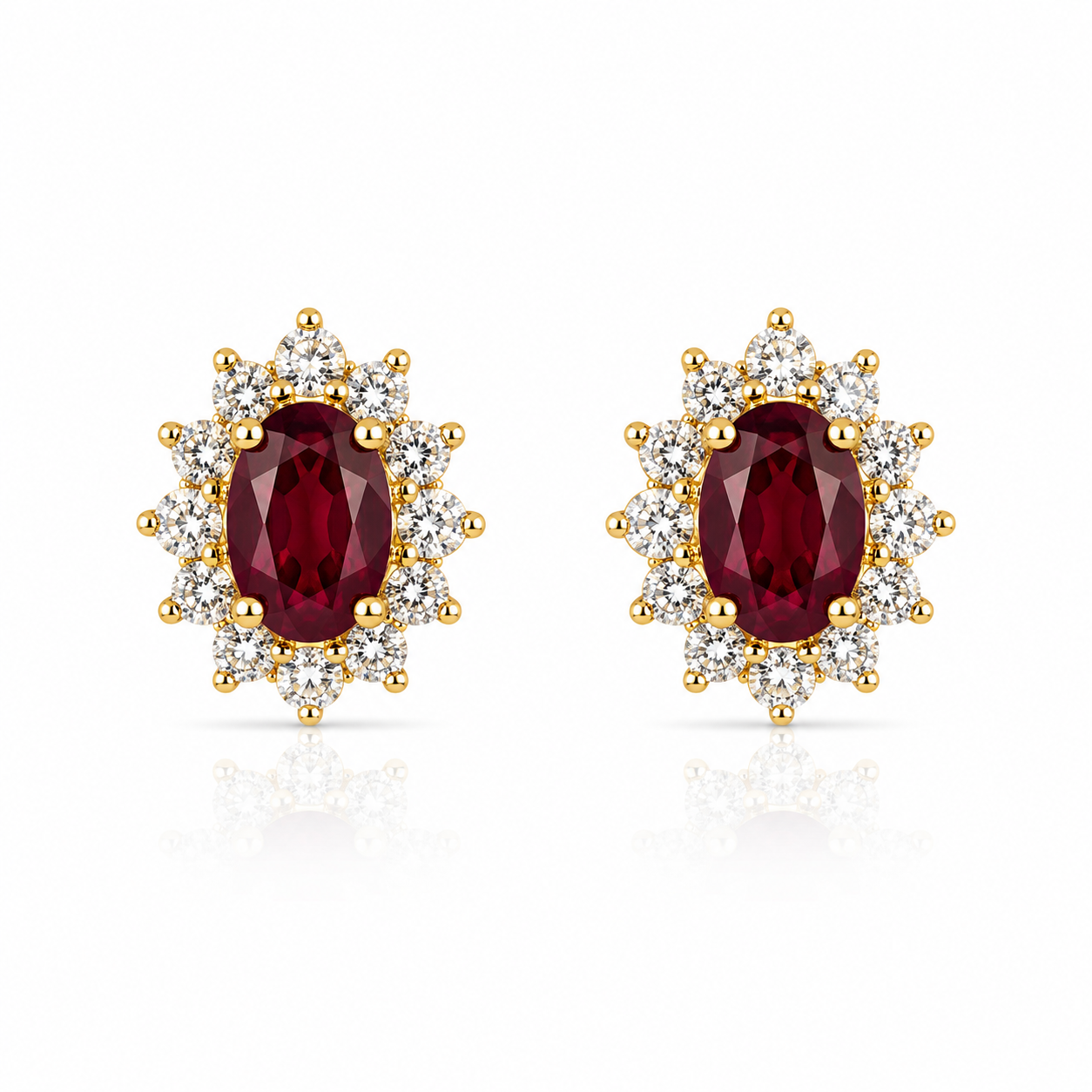 18kt Ruby and Diamond Cluster Stud Earrings