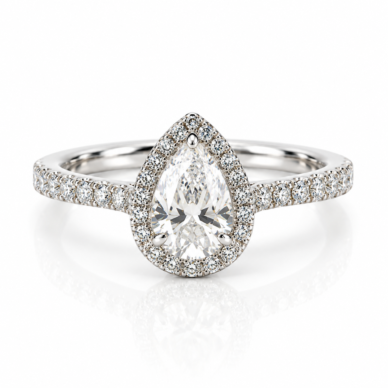 9kt Pear Cut Halo Diamond Engagement Ring