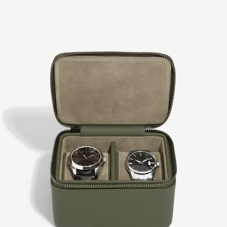 Zipped Travel Watch Box - Olive Green