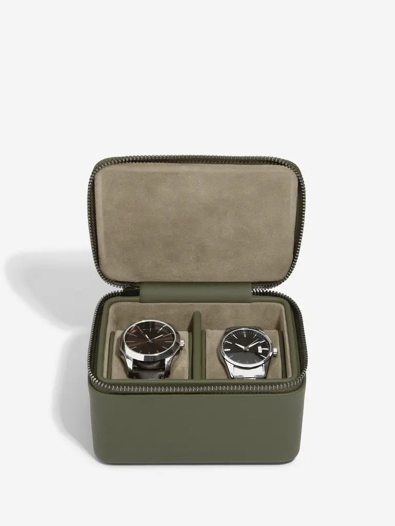Zipped Travel Watch Box - Olive Green