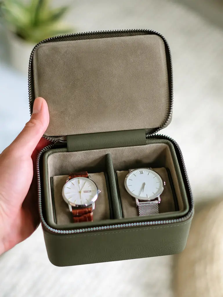 Zipped Travel Watch Box - Olive Green