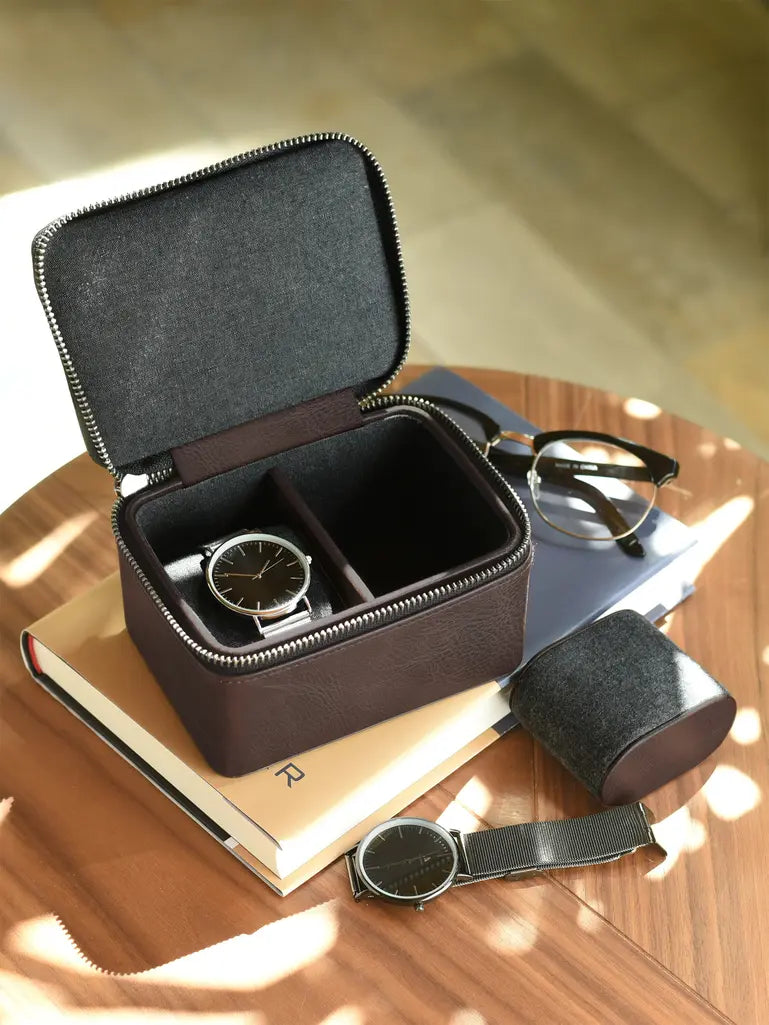 Zipped Travel Watch Box - Brown