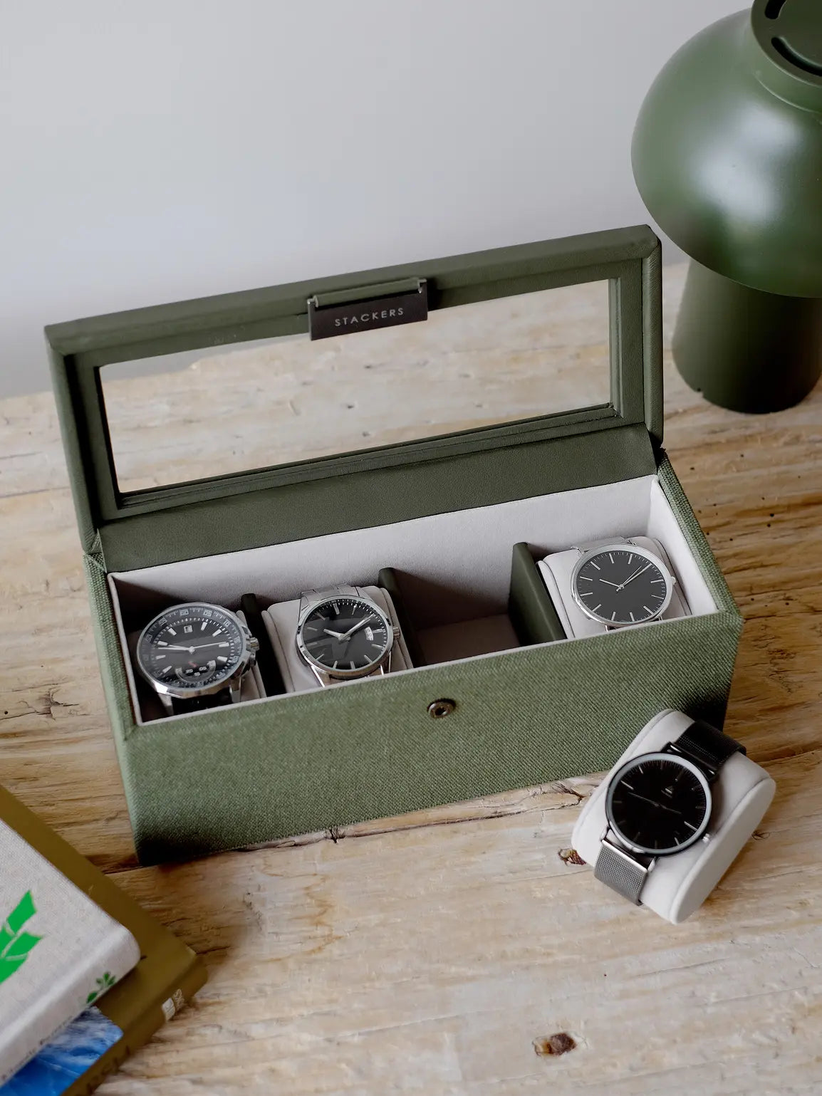 Green Canvas 4 Piece Watch Box