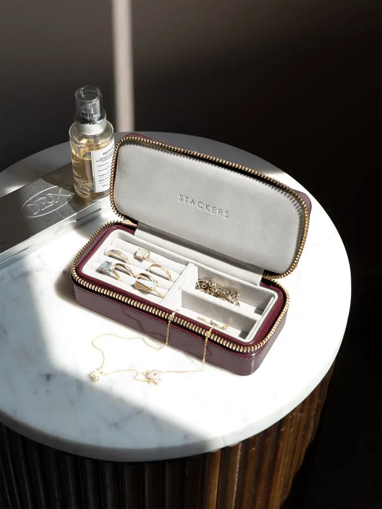 Zipped Travel Jewellery Box - Patent Cherry