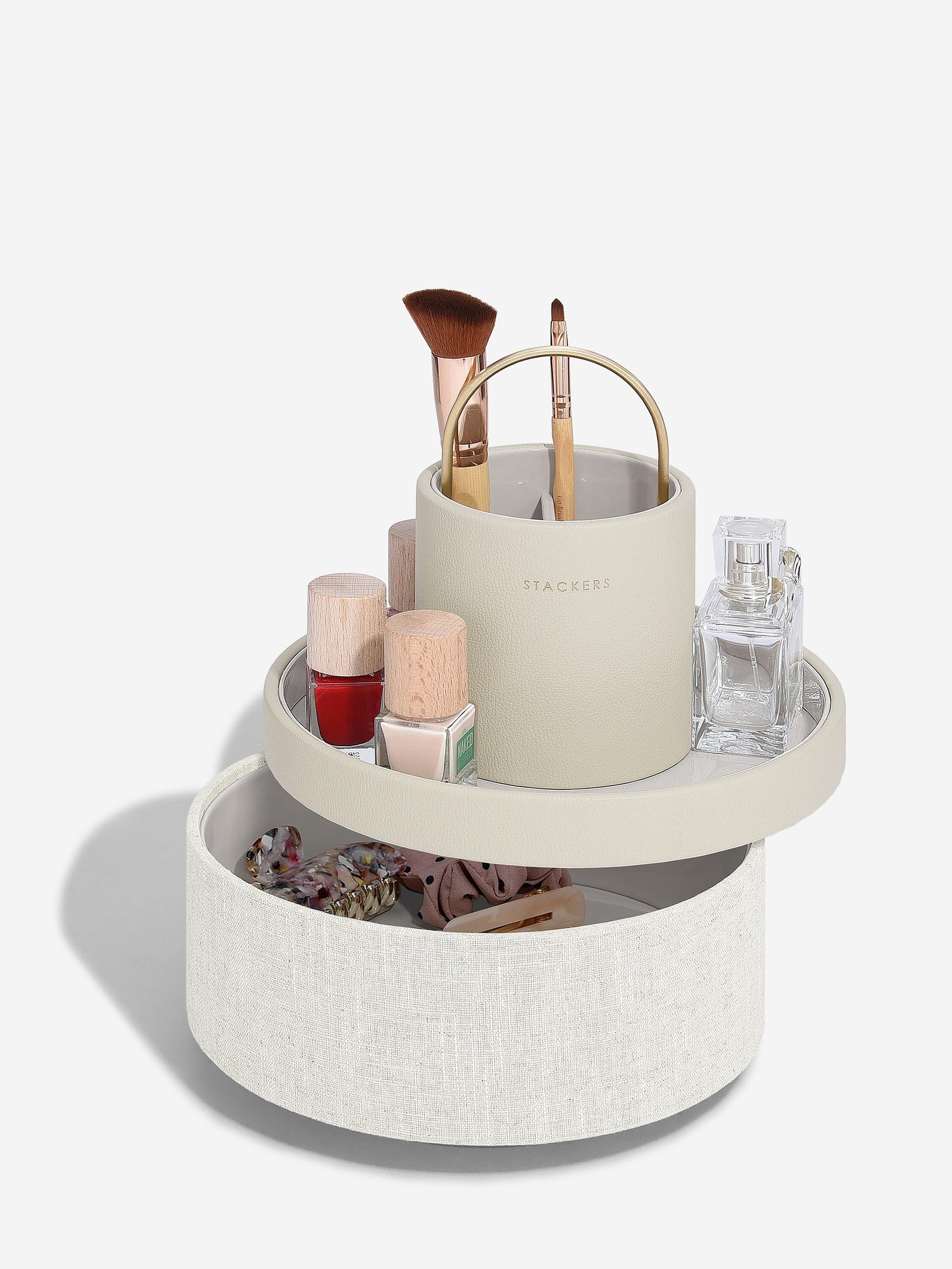 Oatmeal & Linen Rotating Cosmetic Caddy