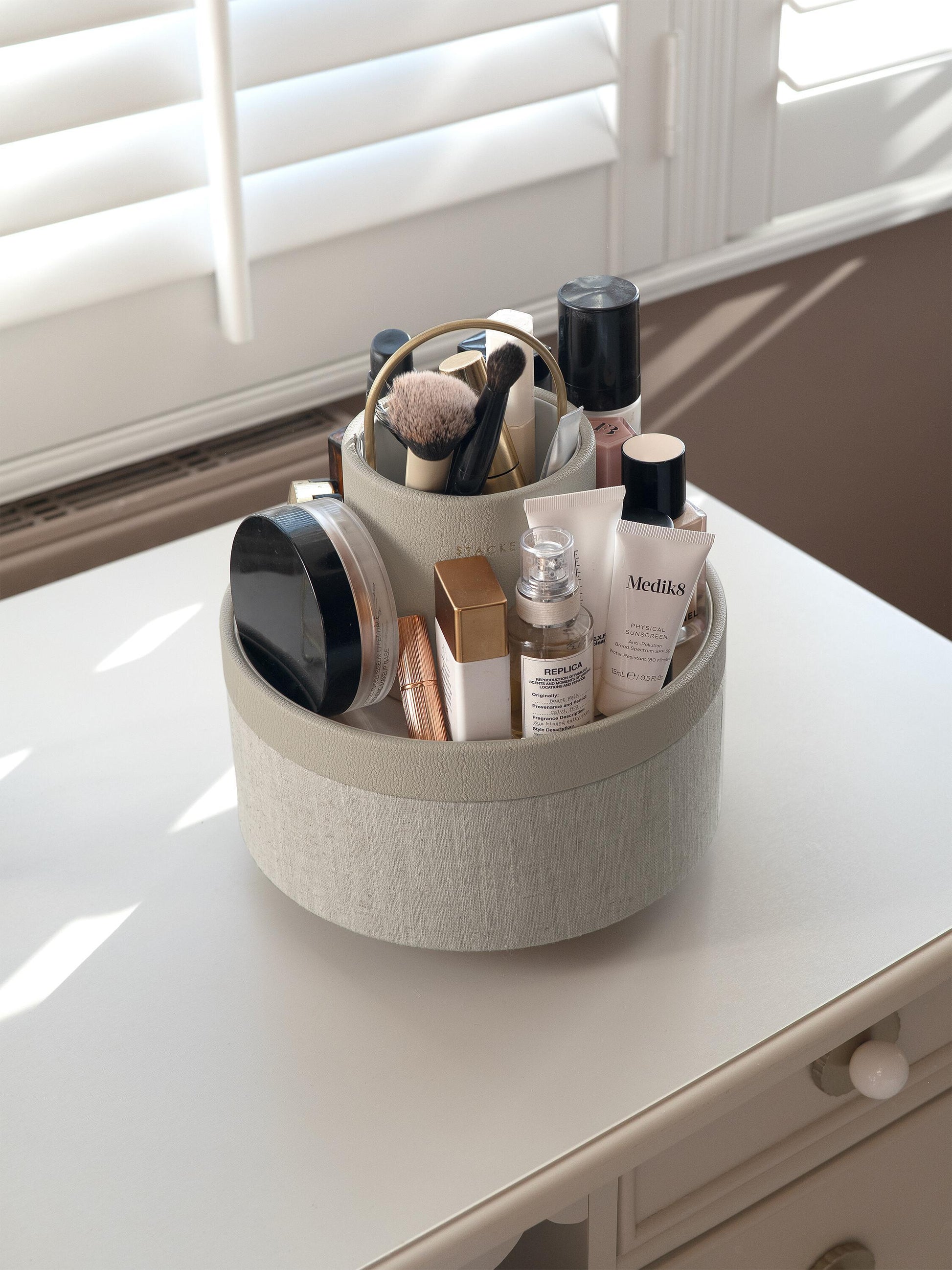 Oatmeal & Linen Rotating Cosmetic Caddy