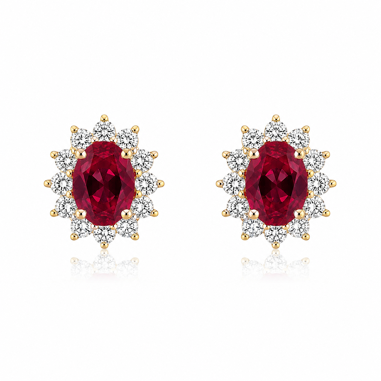 9kt Lab Grown Ruby and Diamond Cluster Earrings