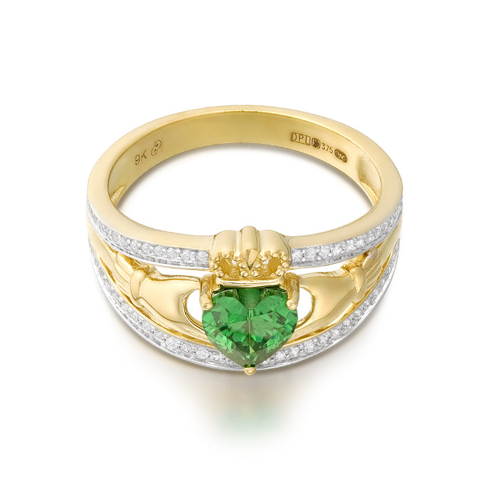 9kt CZ Emerald Claddagh Ring