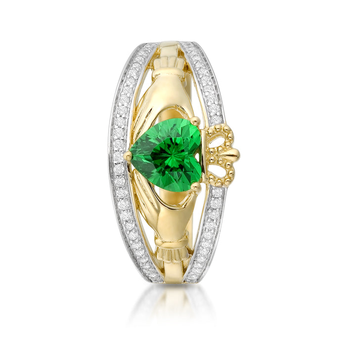 9kt CZ Emerald Claddagh Ring