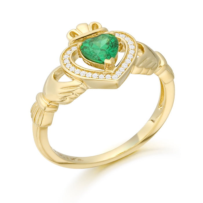 9kt Gold CZ Claddagh Ring