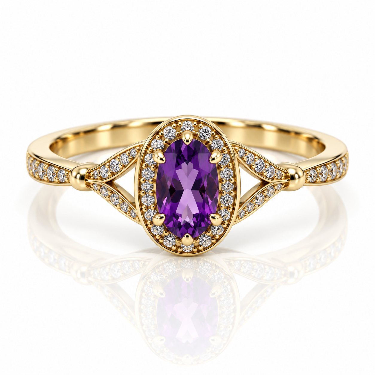 9kt Oval Amethyst and Diamond Dress Ring