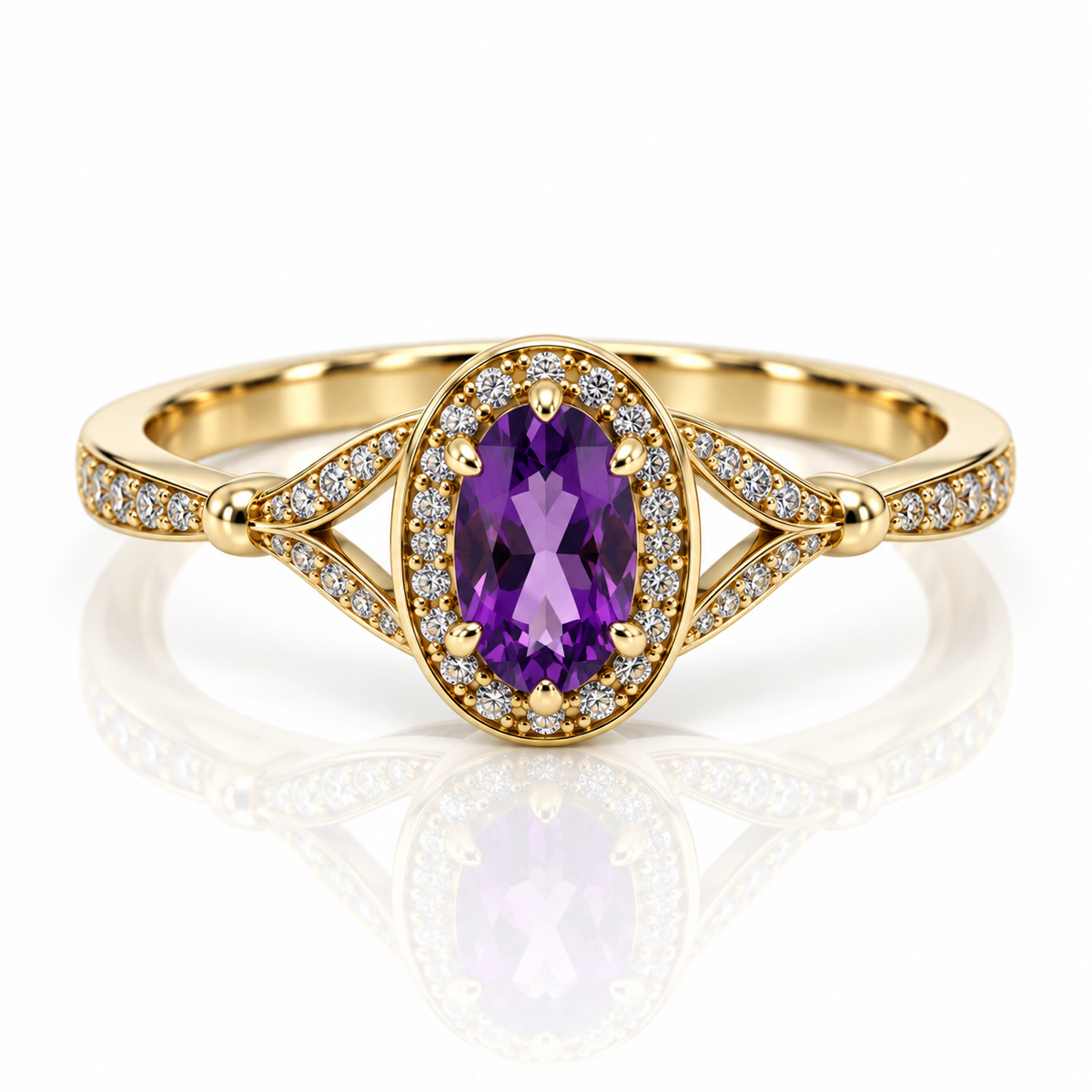 9kt Oval Amethyst and Diamond Dress Ring