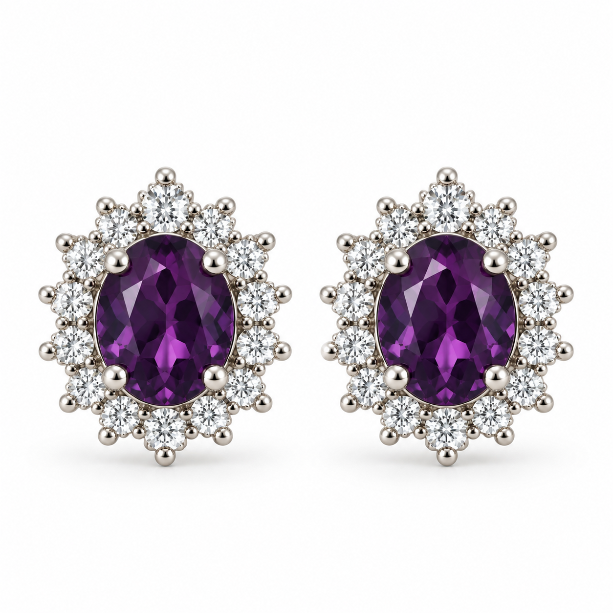 Purple CZ Cluster Earrings