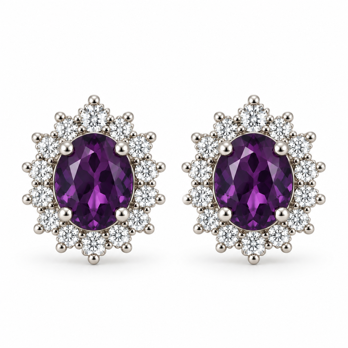 Purple CZ Cluster Earrings