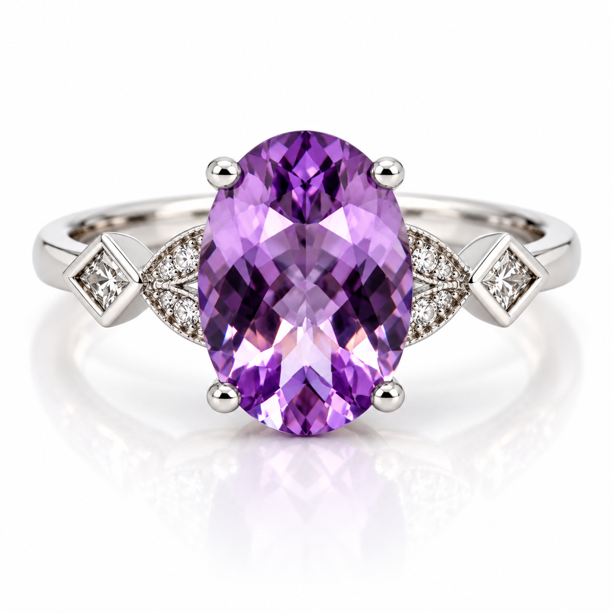 9kt Oval Amethyst and Diamond Dress Ring