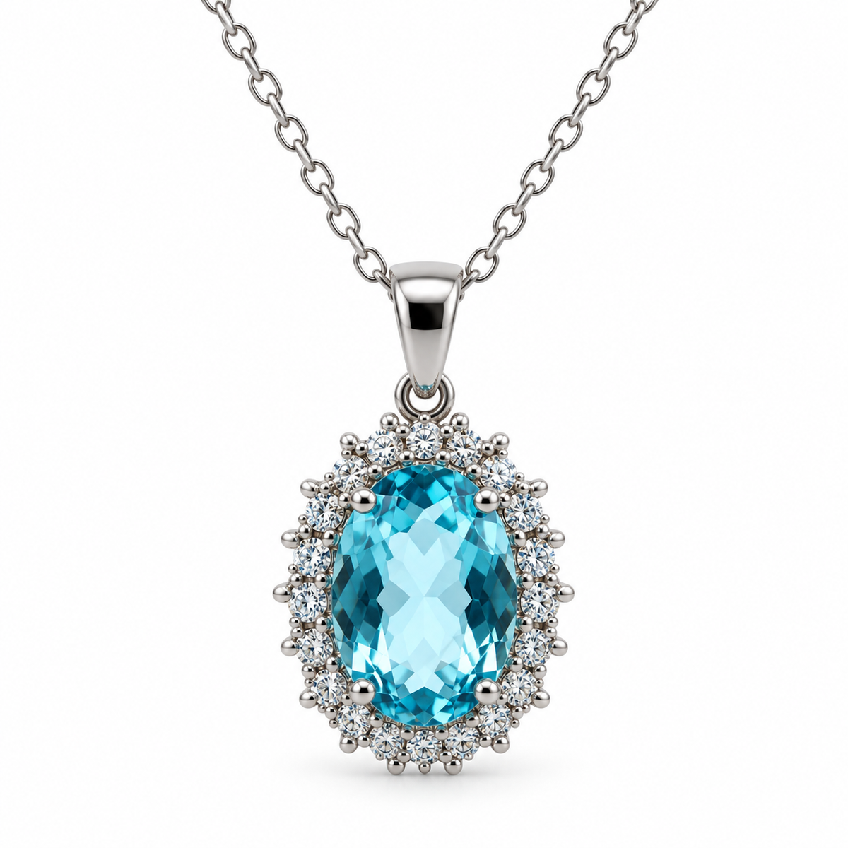 Oval Large Aqua CZ Pendant