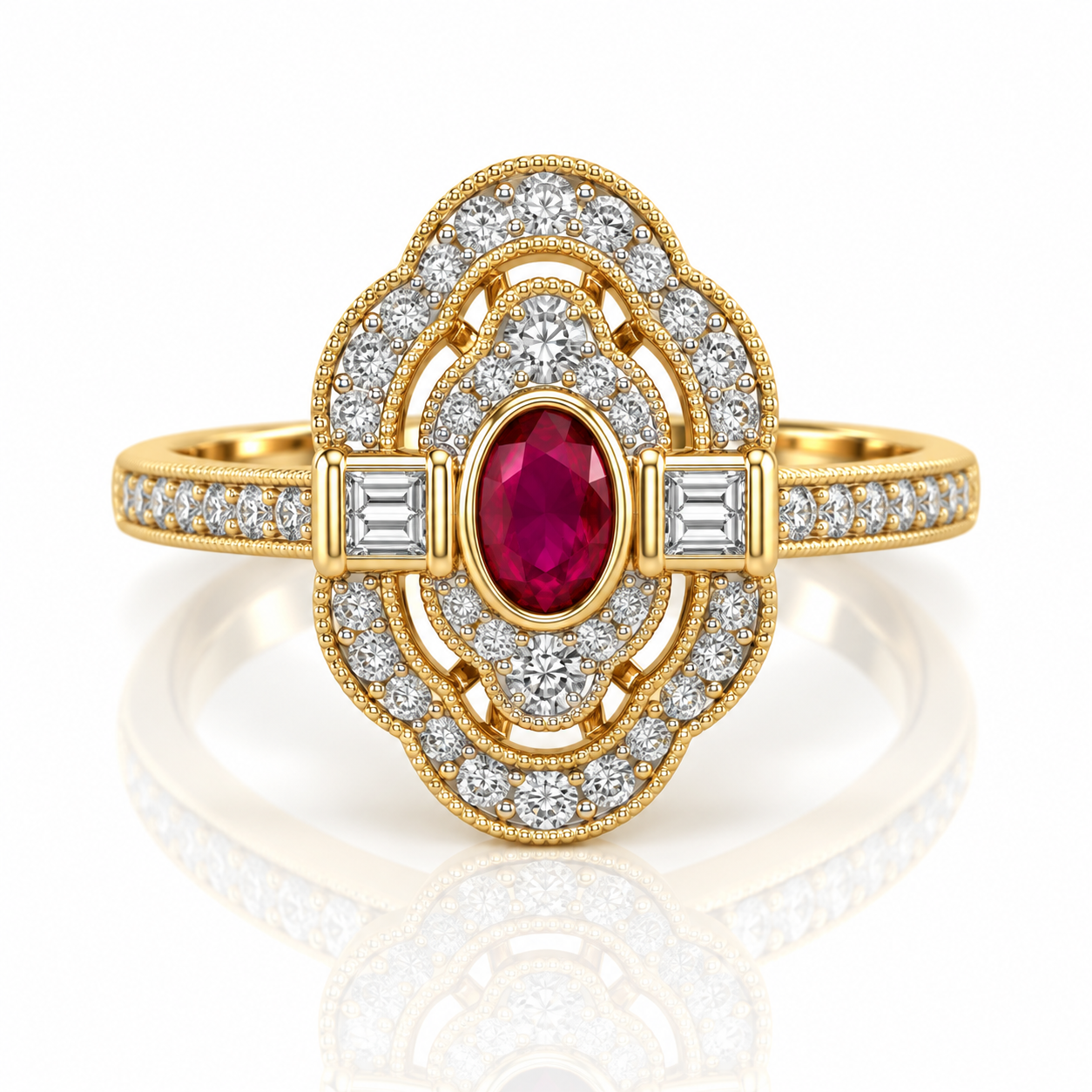 9kt Ruby and Diamond Art Deco Dress Ring