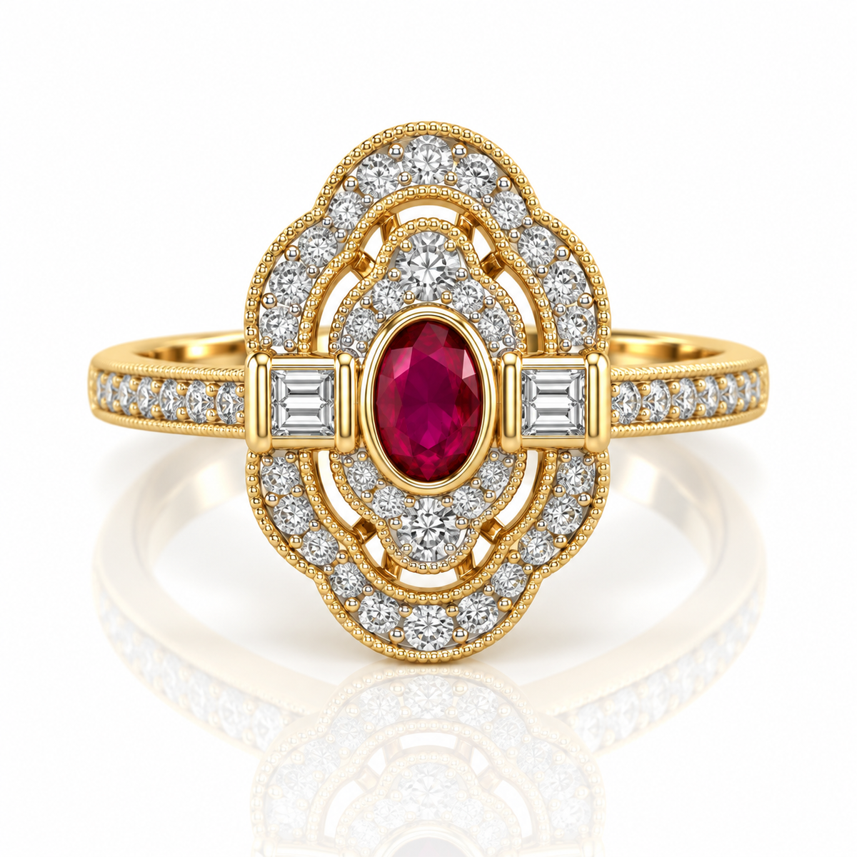 9kt Ruby and Diamond Art Deco Dress Ring