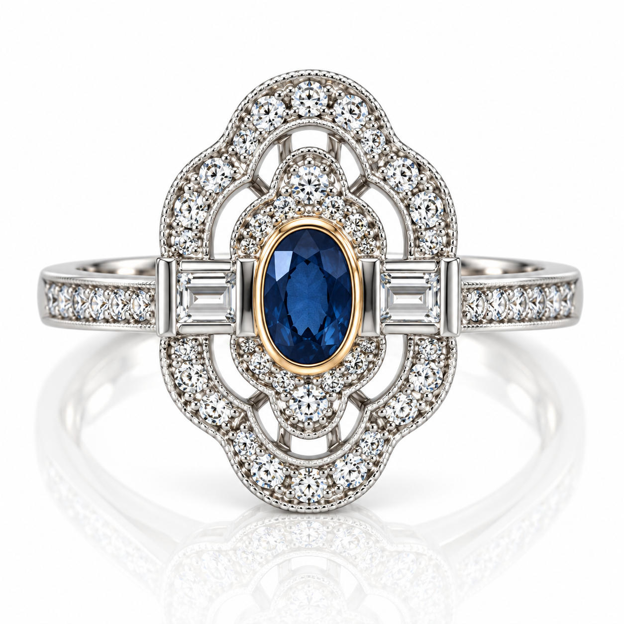 9kt Sapphire and Diamond Twist Art Deco Dress Ring