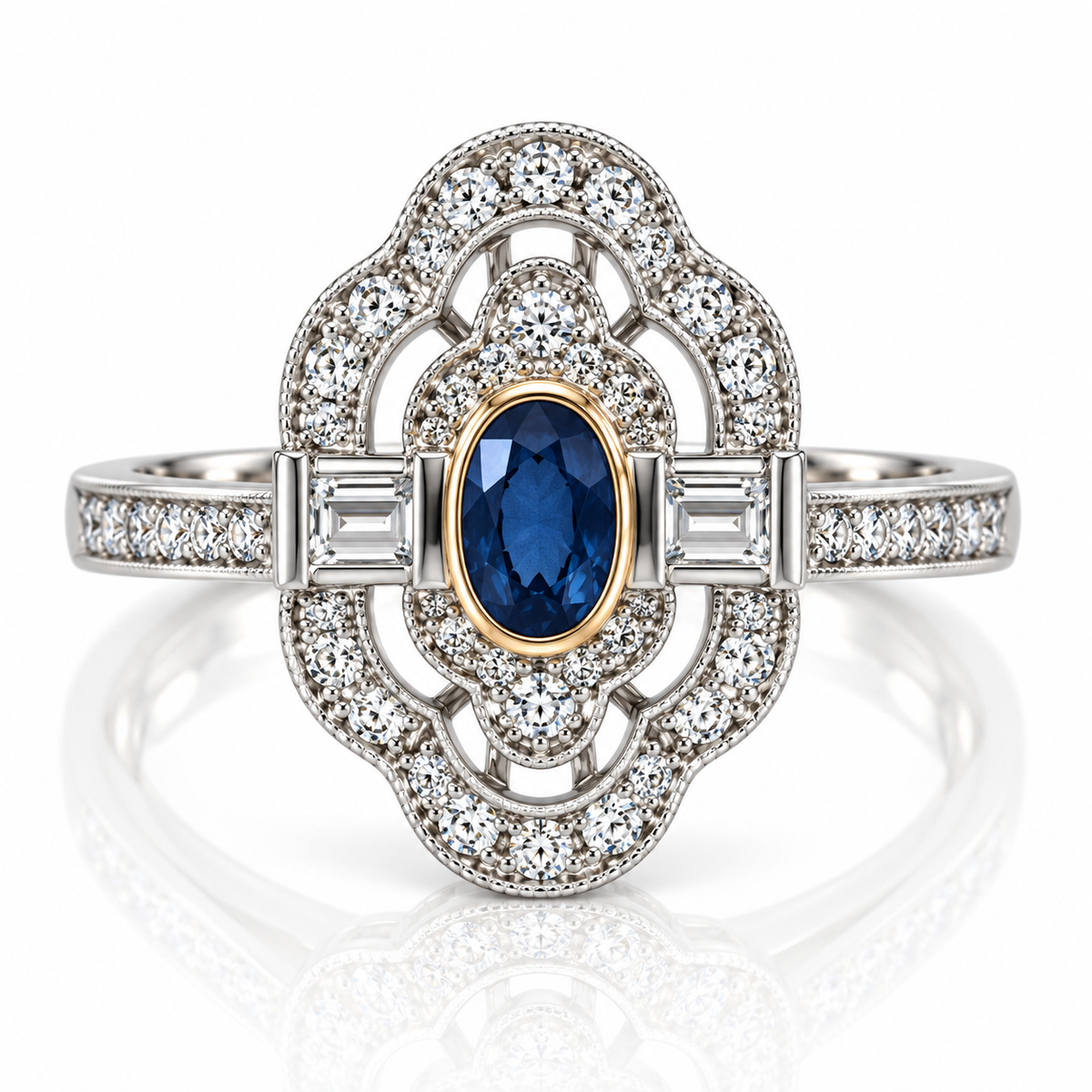 9kt Sapphire and Diamond Twist Art Deco Dress Ring