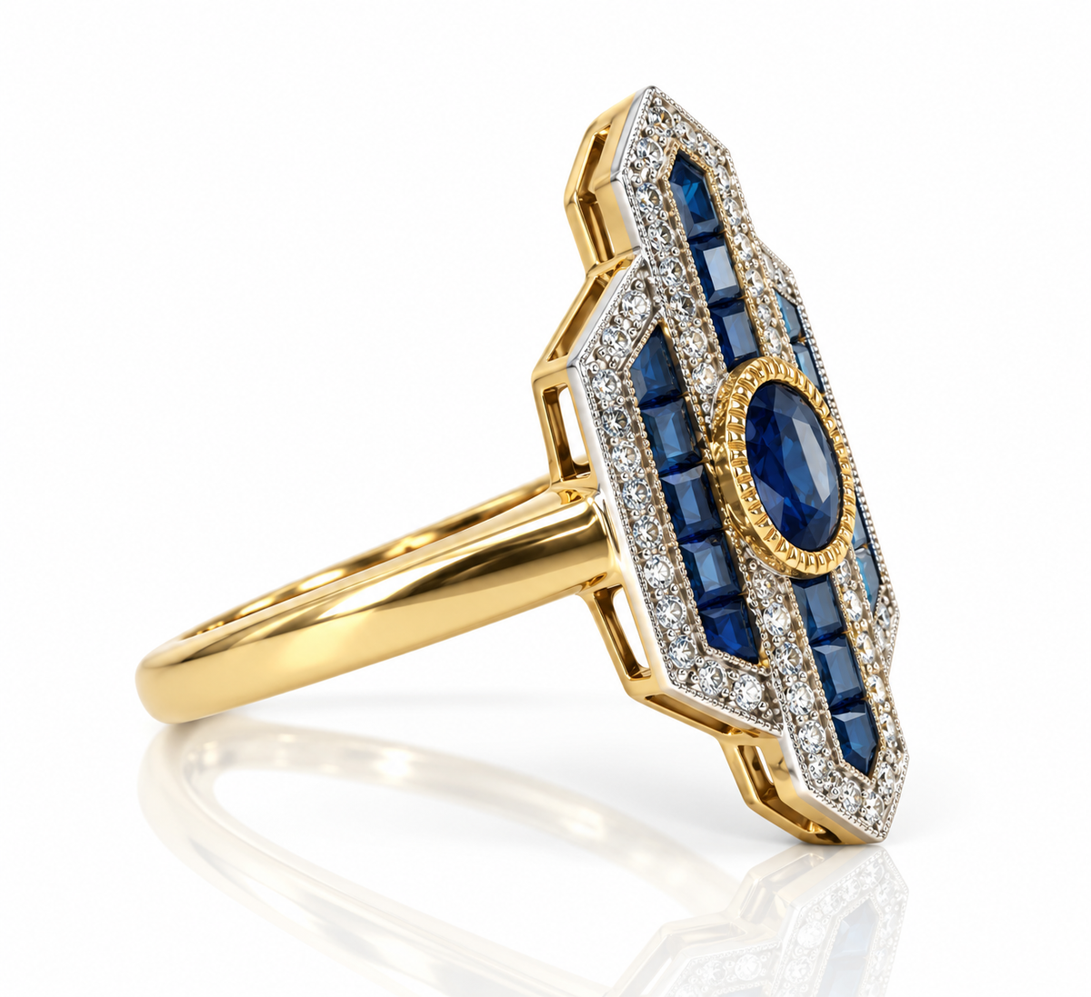 9kt Sapphire and Diamond Art Deco Dress Ring