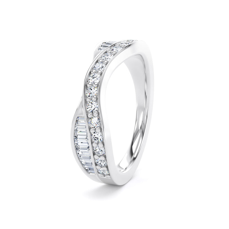 Round Brilliant & Baguette Cut - Entwined Double Row