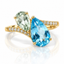 18kt Blue Topaz, Green Amethyst and Diamond Toi et Moi Ring