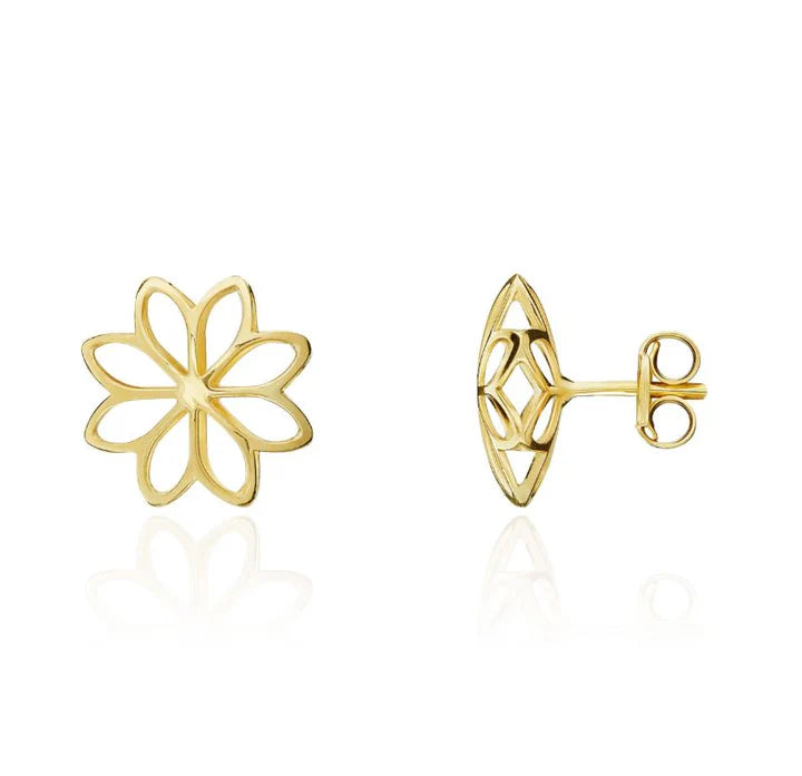 9kt Yellow Gold Open Flower Earrings 11mm