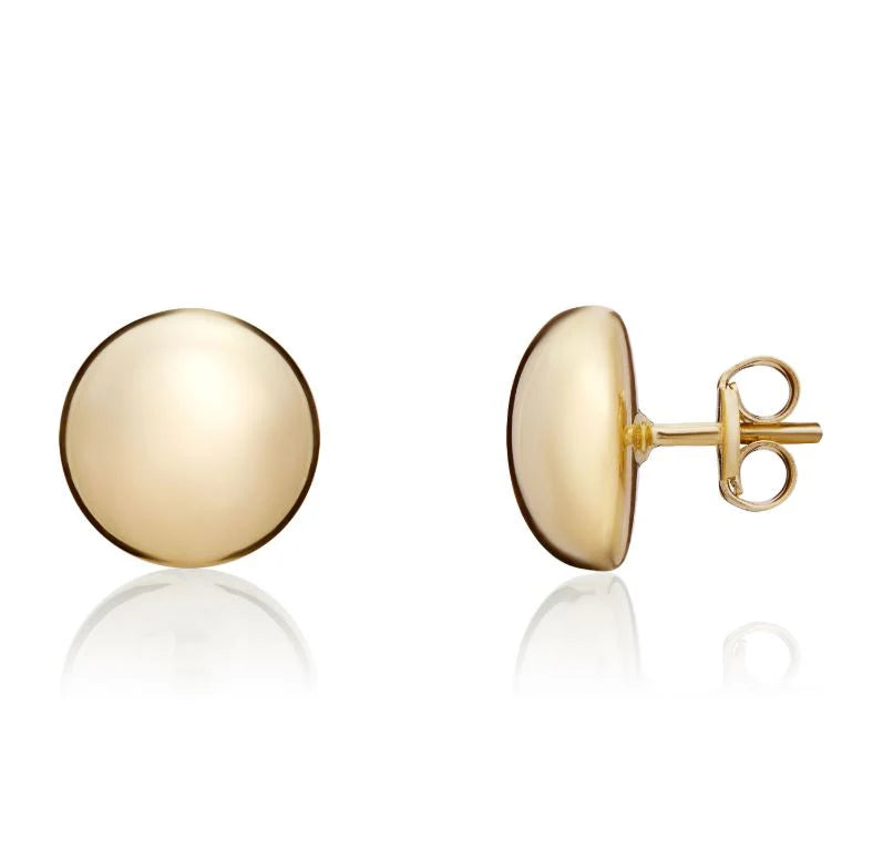 9kt Yellow Gold Polished Button Stud Earrings, 10mm