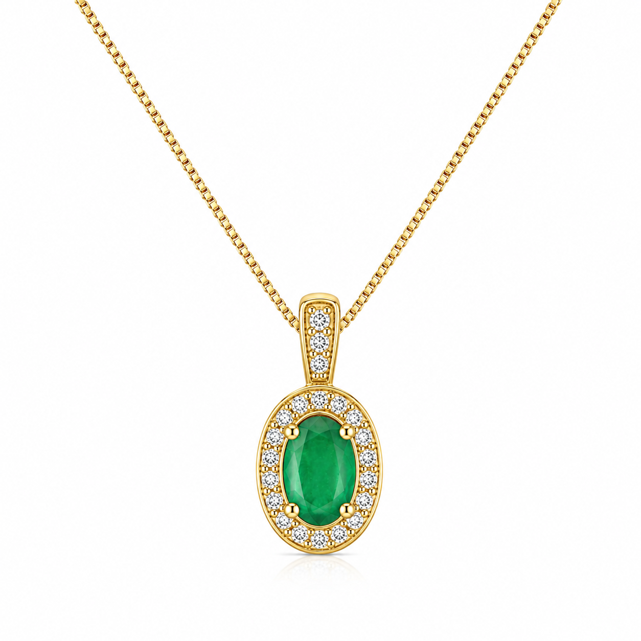 9kt Emerald and Diamond Oval Halo Pendant