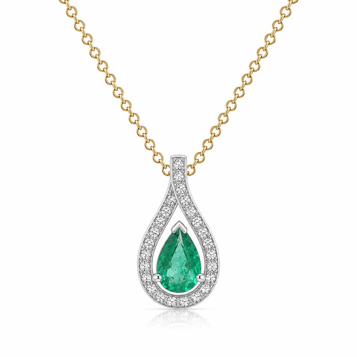 9kt Emerald and Diamond Pear Pendant