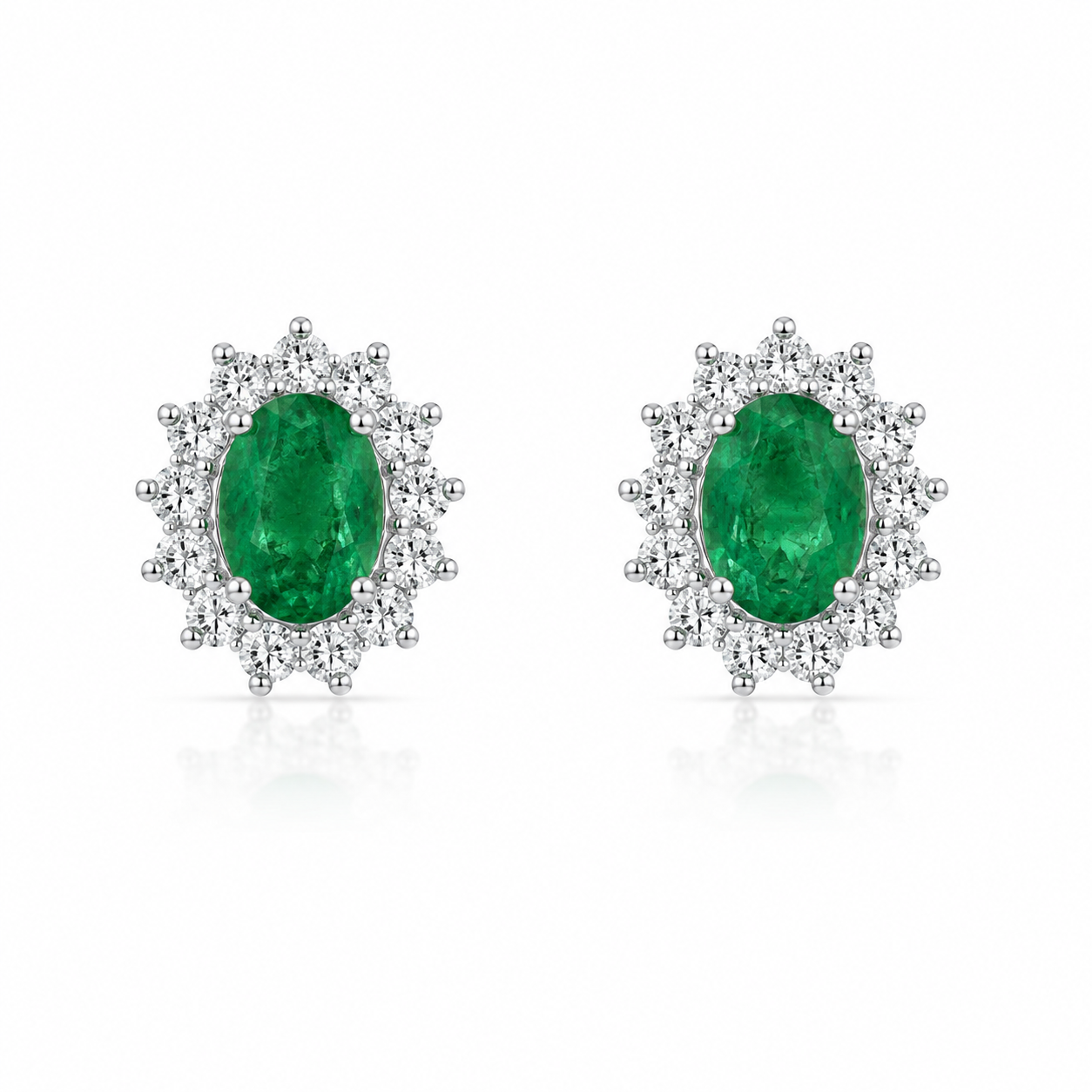 9kt Emerald and Diamond Cluster Earrings