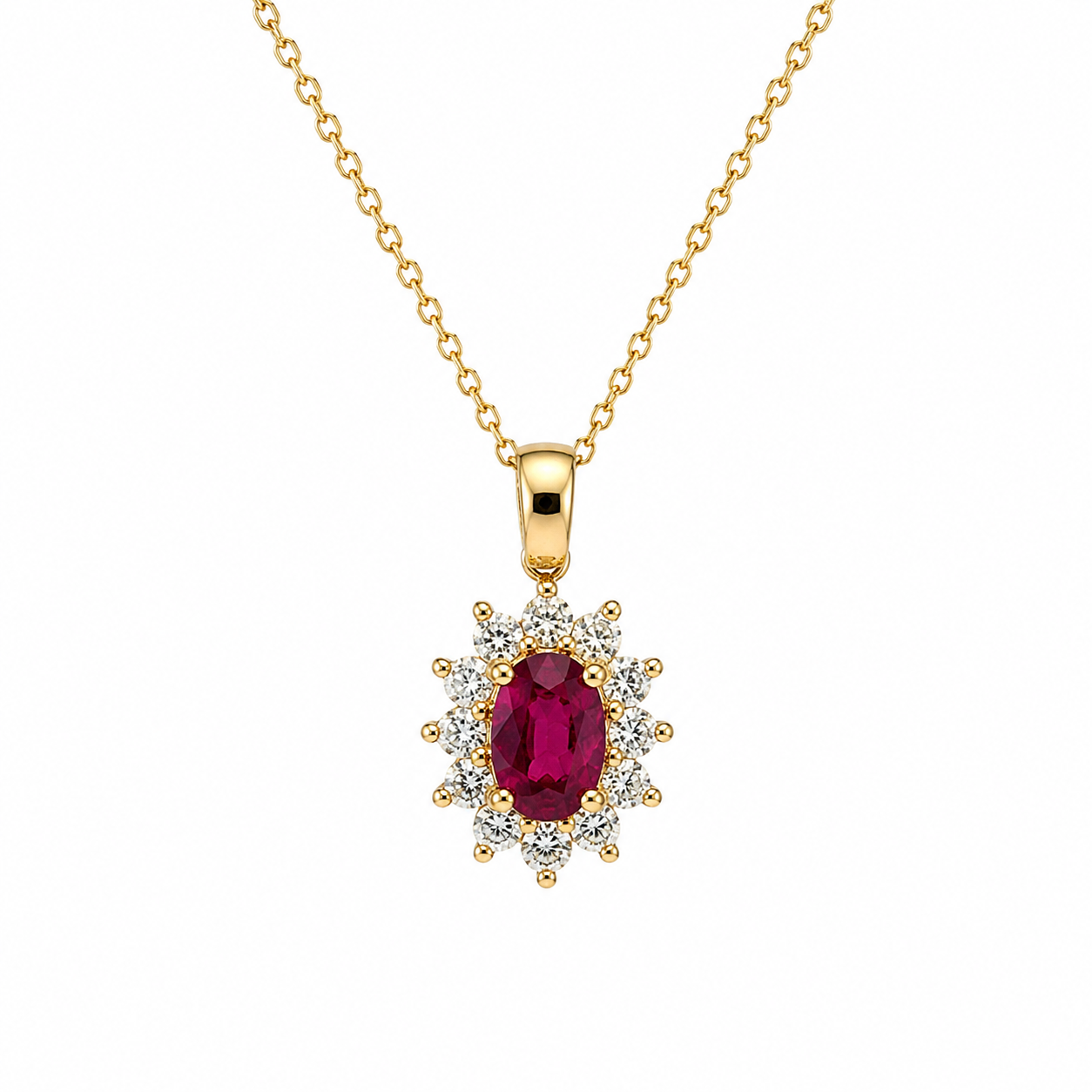 18kt Ruby and Diamond Cluster Pendant