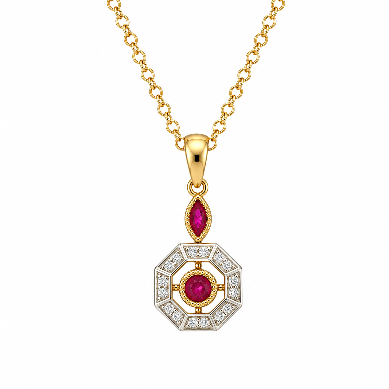 9kt Ruby and Diamond Art Deco Pendant