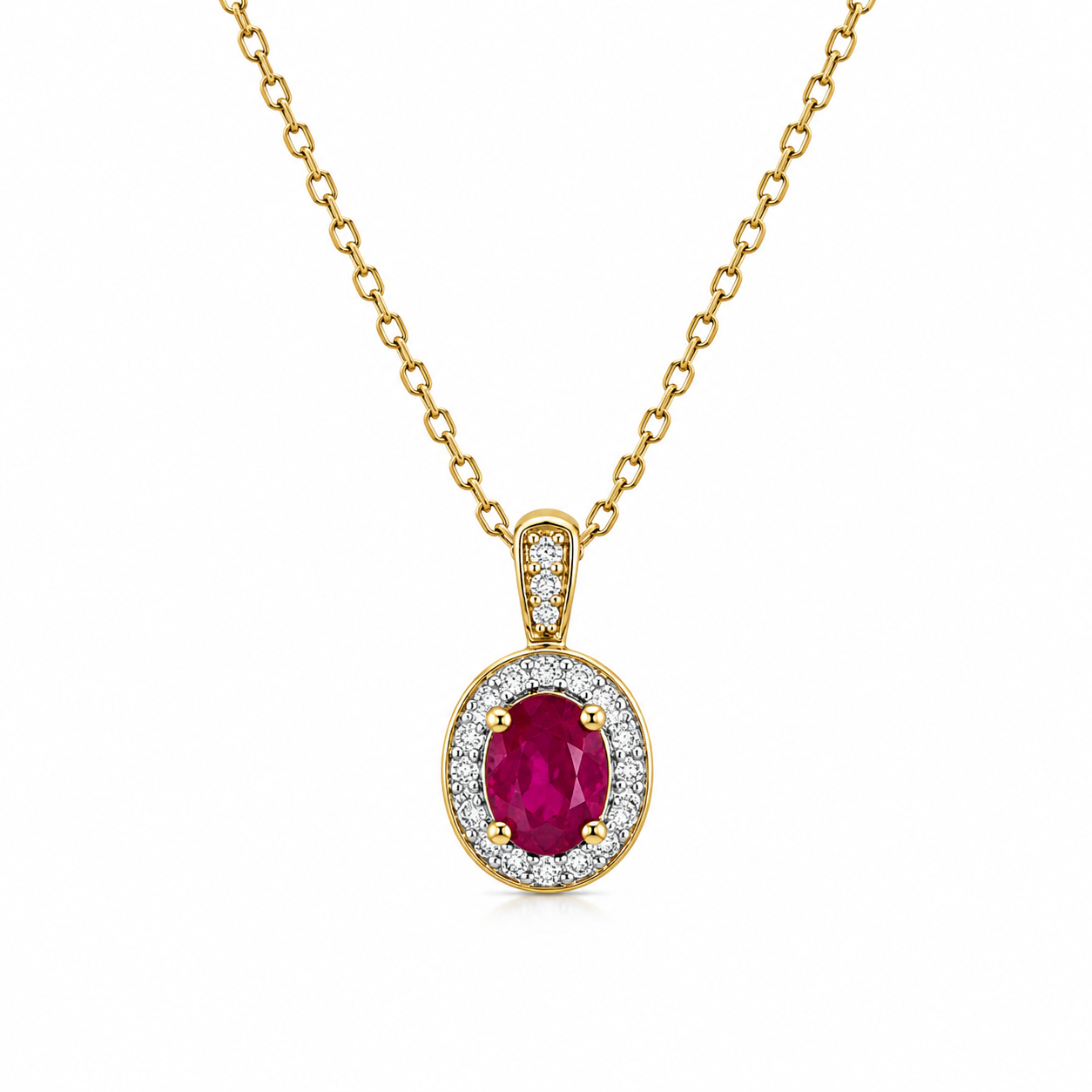 9kt Ruby and Diamond Oval Halo Pendant
