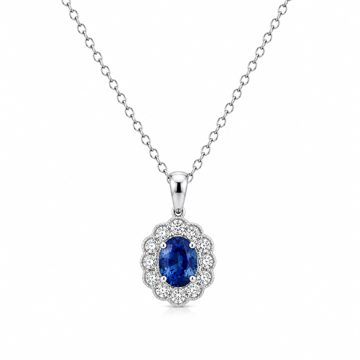 18kt Sapphire and Diamond Oval Cluster Pendant
