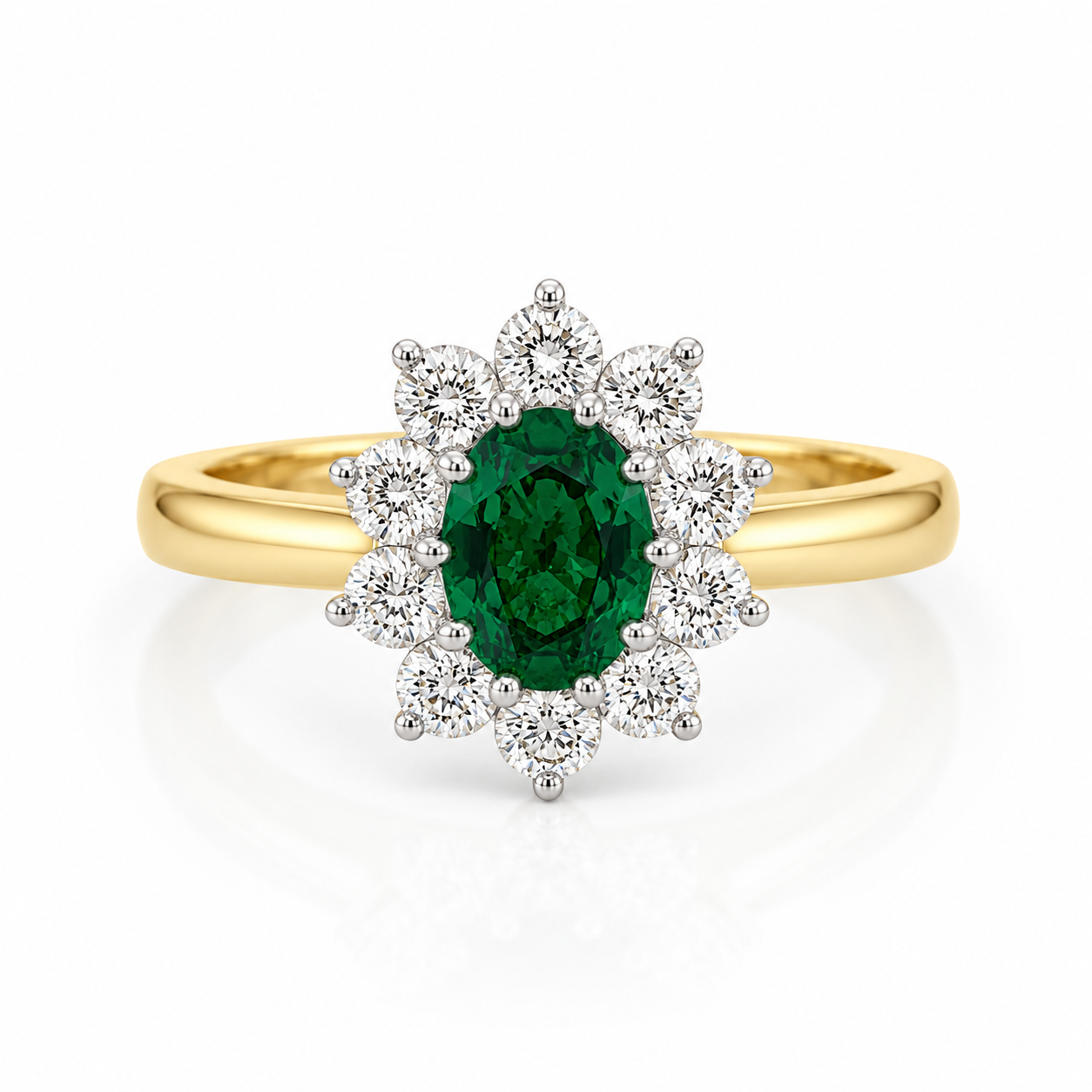 9kt Lab Grown Emerald and Diamond Cluster Dress Ring