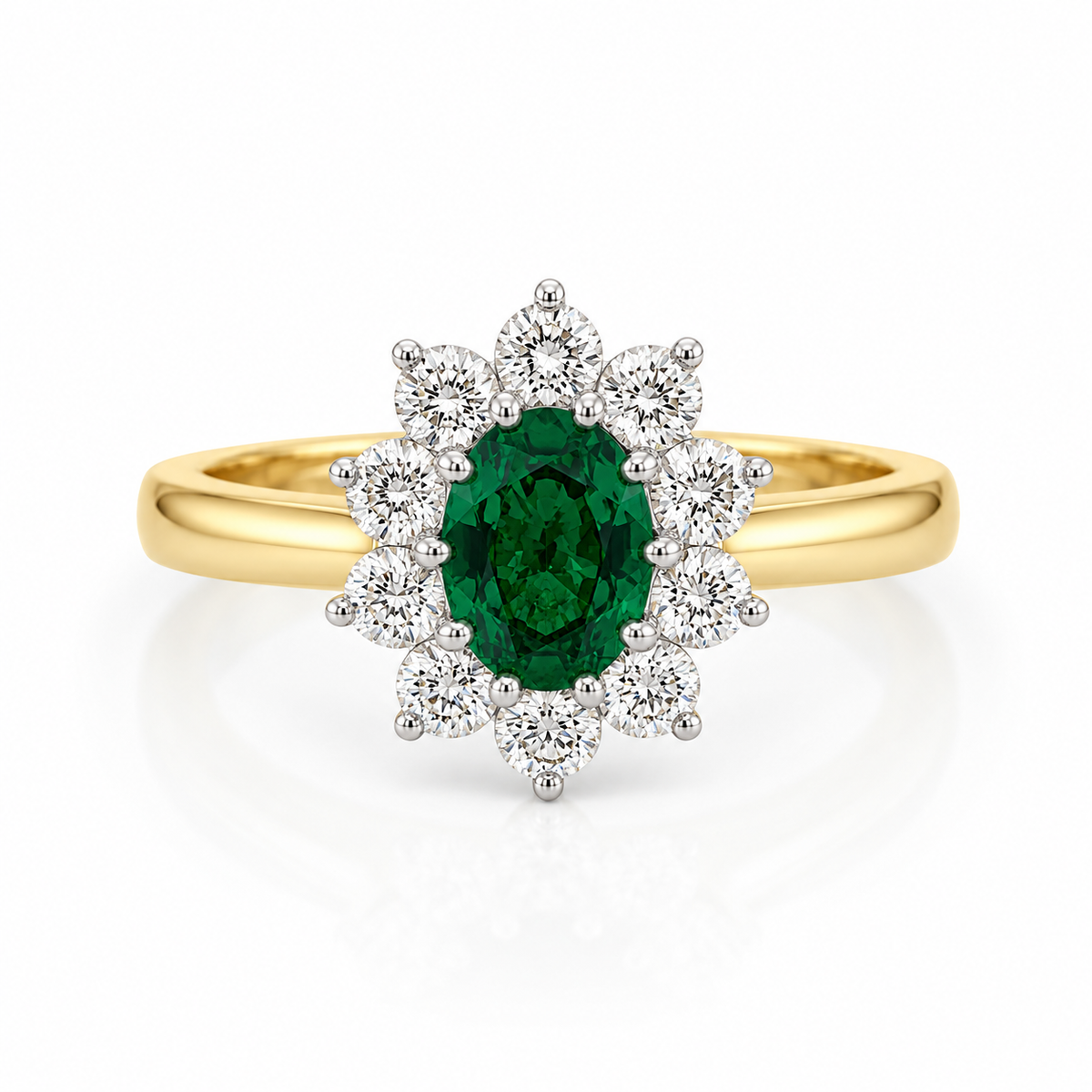 9kt Lab Grown Emerald and Diamond Cluster Dress Ring