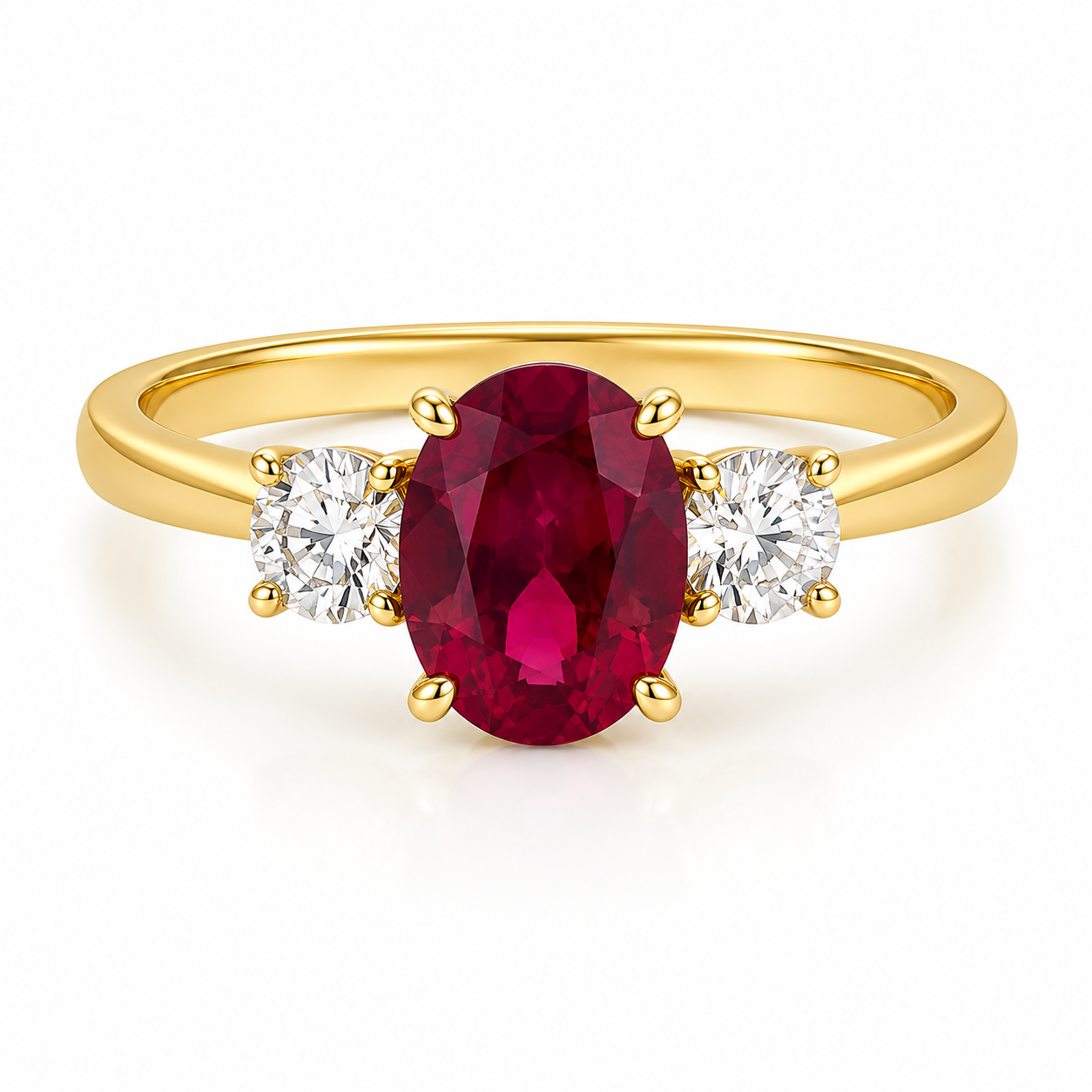 9kt Lab Grown Ruby and Diamond Three Stone Dress Ring